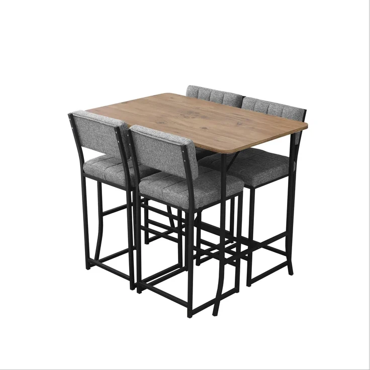 Skye Decor 'Retro - Grey, Walnut' Bartisch-Set mit Barhockern (5-teilig), Grau / Walnuss, 110 x 92 x 70 cm – Bild 4