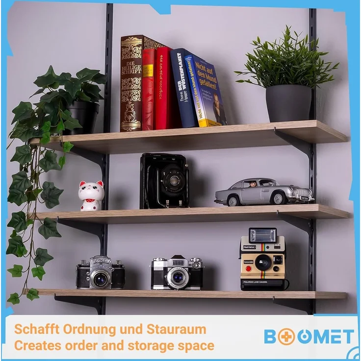 BOOMET Wandregalhalter Regalträger 1-reihig für Wandschienen, 4-tlg, Regalsystem Weiß 20cm Wandregalhalter Regalwinkel – Bild 4
