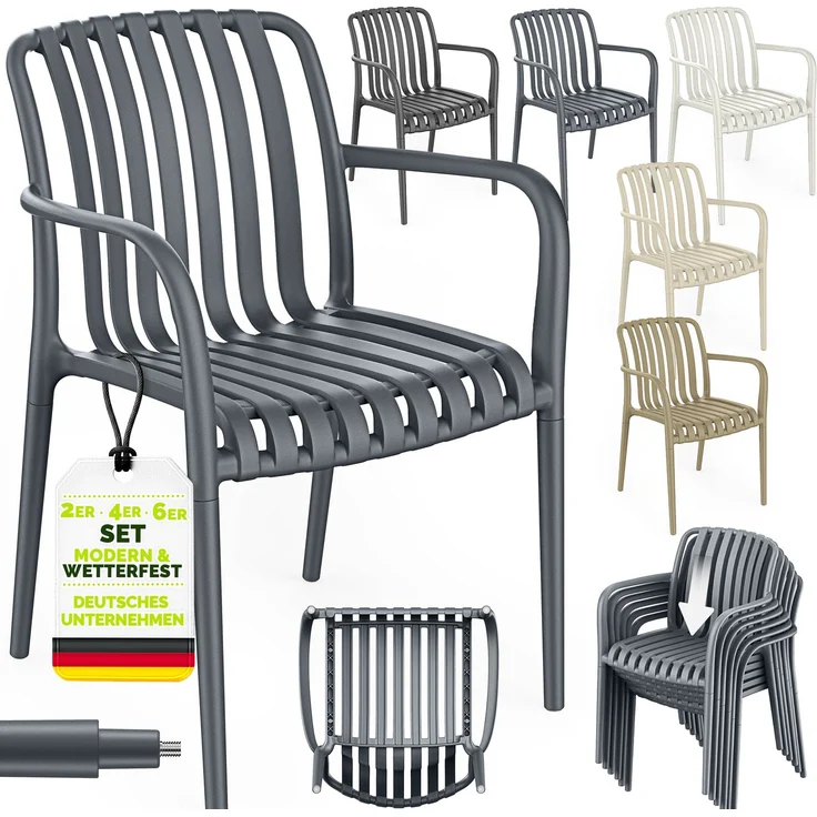 tillvex® Gartenstühle 2er Set Stapelbar Wetterfest | Outdoor Stühle bis 120kg belastbar | Gartenstühle Outdoor | Terrassenstuhl Gartenmöbel Balkon Garten Terrasse – Bild 1
