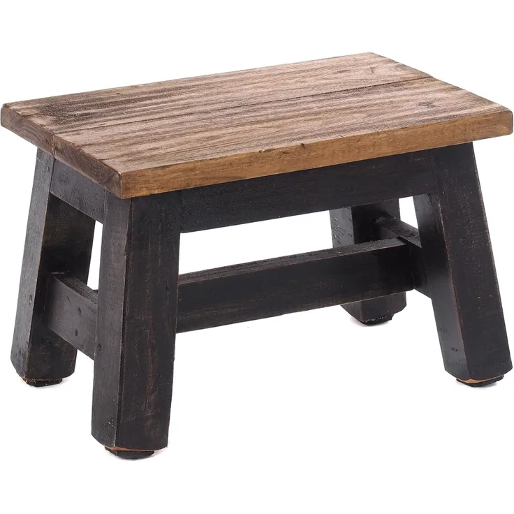 DESIGN DELIGHTS Rustikaler FUSSHOCKER Monte | 21 x 30 x 20 cm (HxBxT), Mahagoni Recyclinholz | Holzhocker | Farbe: 04 schwarz-Natur