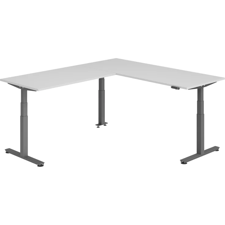 bümö Eckschreibtisch elektrisch höhenverstellbar L-Form: 200 x 240 cm in grau, Gestell graphit - Stehschreibtisch mit Memory-Steuerung, elektrischer XXL Schreibtisch für die Ecke, XDSMW-2016-5-G – Bild 1