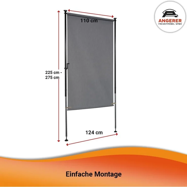 Angerer Freizeitmöbel GmbH Balkonsichtschutz Standard - Senkrechtmarkise für Sicht- und Sonnenschutz - Montage ohne Bohren und Dübeln - ideale Balkonmarkise für Mietwohnungen (Orange, 120 cm) – Bild 2
