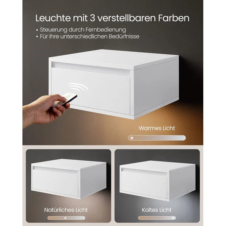 VASAGLE Bettgestell, Doppelbettgestell, 167 x 213 cm, schwebender visueller Effekt, Bett mit LED-Beleuchtung, hohem Kopfteil, Ladestation, modern, wolkenweiß – Bild 7