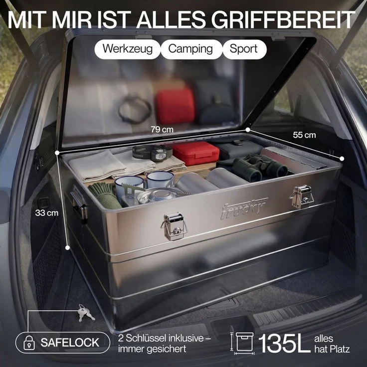 Trucky Allzweckkiste Aluminium Box mit Deckel Silber Alukiste Alu Kiste Abschliessbar – Bild 2
