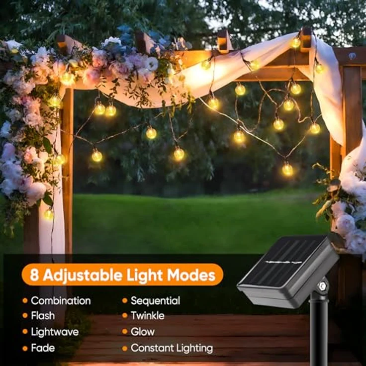 SALCAR Solar Lichterkette Außen, 10m 40 LEDs Kristallkugeln mit 8 Modi, IP44 Wasserdicht, Warmweiß – Bild 2