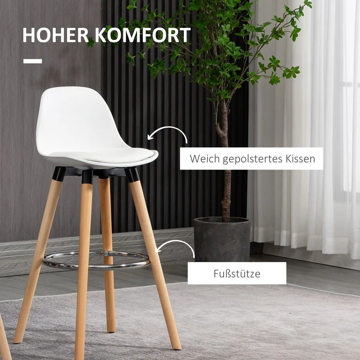 2er-Set Barhocker Küchenhocker Barstuhl mit Fußstützen Kunstleder Weiß 38,5 x 42,5 x 91 cm für Esszimmer Küche--Weiß--38.5x42.5x91cm--YOUDENOVA – Bild 5