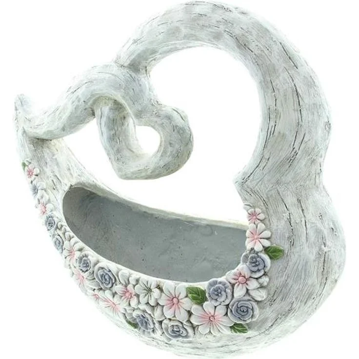Pflanzschale "Blütenherz" aus Polyresin, Pflanzgefäß, Pflanztopf, Blumentopf, Gartendeko für Draußen – Bild 4