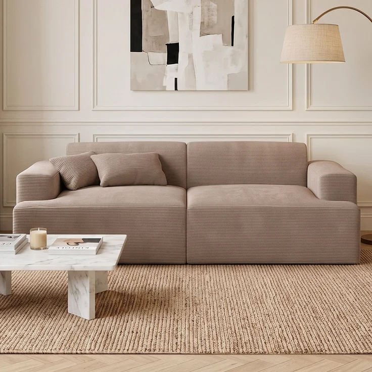 skølm 'Freki' Cloud Sofa 2 Sitzer, Vollschaumcouch mit Federkern und Vakuum-Kompression, kein Aufbau erforderlich, mit 2 Kissen, Cord taupe – Bild 1