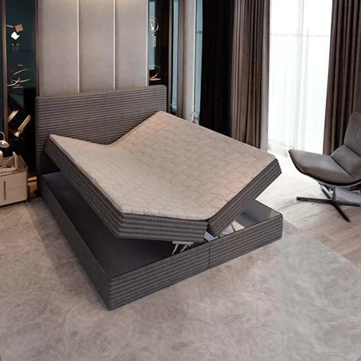 Masseno Boxspringbett PISA 160x200 cm, Komplett-Set mit Bonell Matratze, Topper und Bettkästen, creme, TILIA 03 – Bild 5