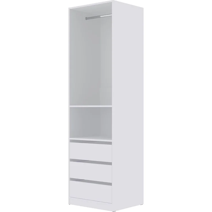 Marmex Möbel TRES 04B offener Kleiderschrank, Garderobenschrank ohne Türen, Schrank mit drei Schubladen und Kleiderstange, laminierte Spanplatte, weiß, 60x206x51 cm – Bild 5