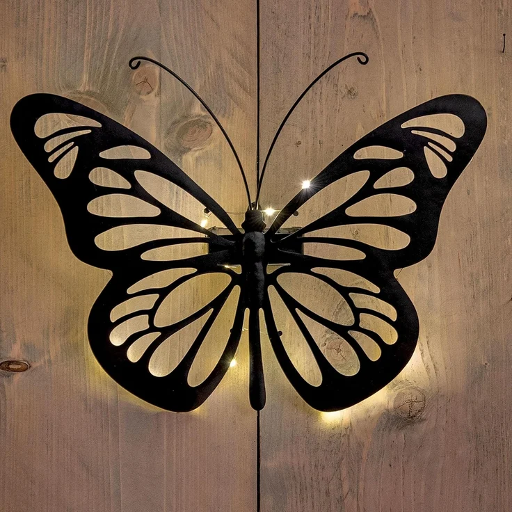 Spetebo LED Dekofigur Solar Wandbild Schmetterling schwarz mit 31 LED, Dämmerungssensor, LED fest integriert, warm weiß, solarbetrieben – Bild 1