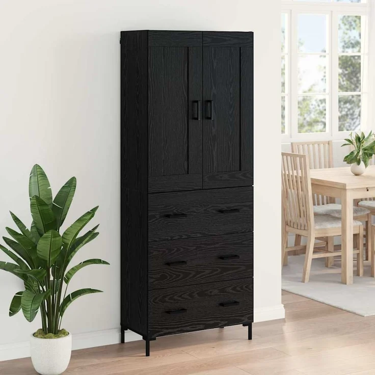 vidaXL Highboard 2 pcs Schwarz Eichen-Optik Holzwerkstoff 3416114 – Bild 3