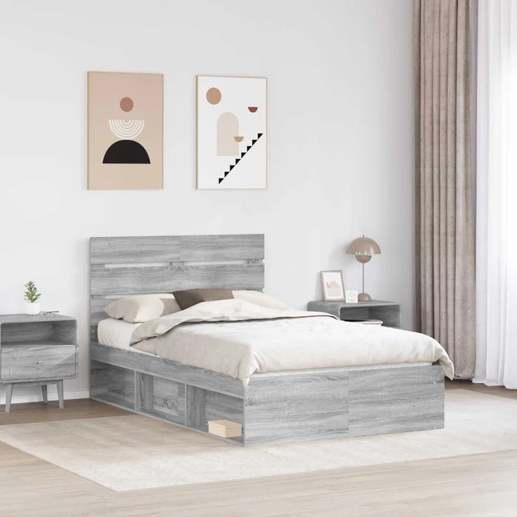 vidaXL Bettrahmen Graues Sonoma 120 x 200 cm Massives Kiefernholz 3411765 – Bild 2