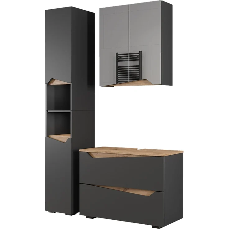 Badmöbel-Set Marelle Anthrazit/Artisan-Eiche 3-teilig Vicco – Bild 1