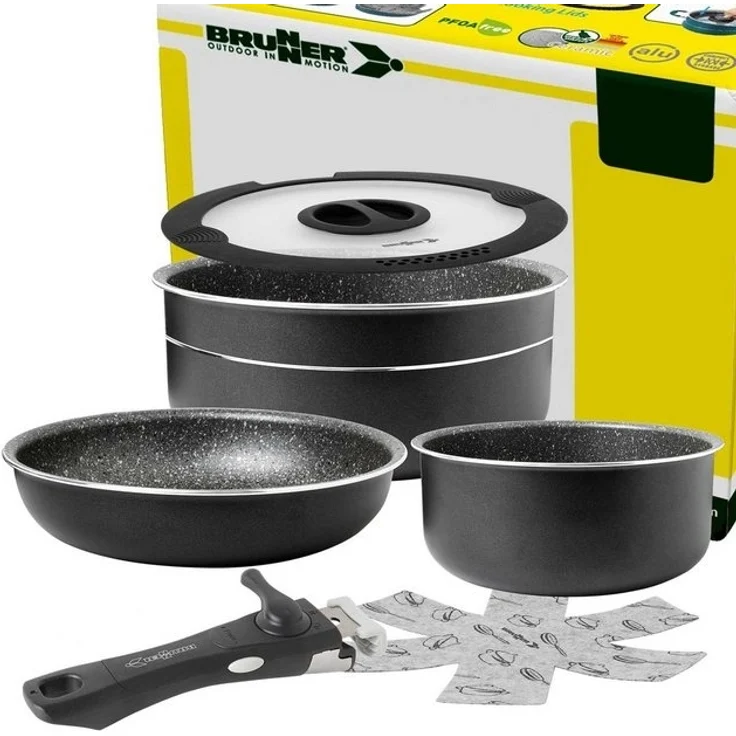 BRUNNER Topf-Set BRUNNER Camping Topfset PIRATE Vacublock Leicht, Stapelbar, Alu, (5-tlg) – Bild 4