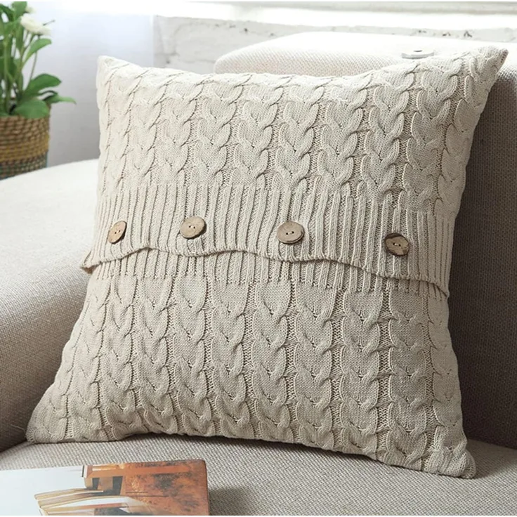 ABC Gestrickter Kissenbezug, beige, 45 x 45 cm