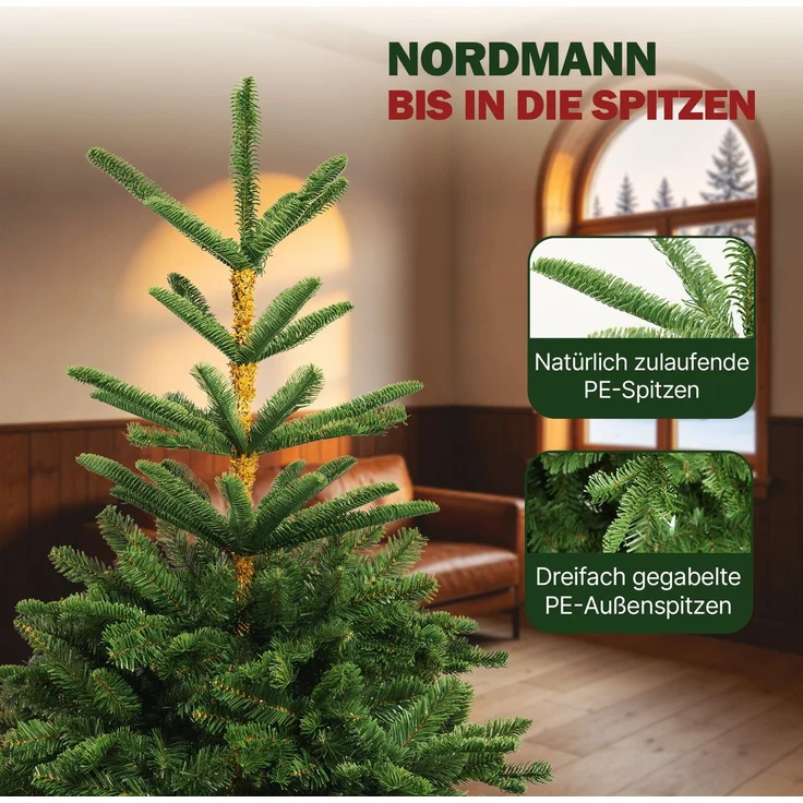 Aurelia Home Künstlicher Weihnachtsbaum 200 cm – Nordmann-Optik mit PE-Wipfel, Holzständer und Tasche – Bild 3