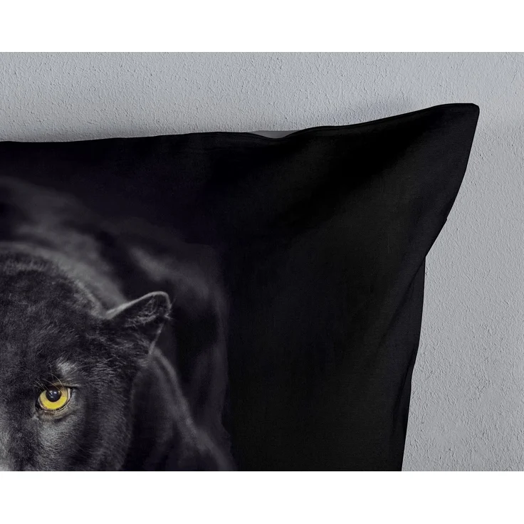 Pure Renforcé Bettwäsche 135 X 200 cm + 1 x 80 X 80 cm Panter schwarz – Bild 3