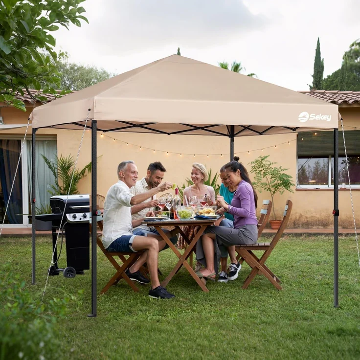 Sekey One-Touch Pop Up Pavillon 3x3 Wasserdicht Stabil Winterfest, Faltpavillon 3x3 m mit Verdickten Röhren, Partyzelt Pavillion Klappbar für Camping Festival Party, Kahki – Bild 7