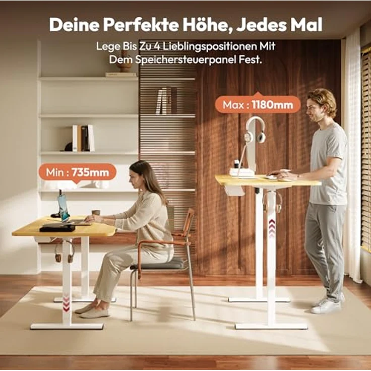 SANODESK Höhenverstellbarer Schreibtisch KOMPLETTE TISCHPLATTE Schreibtisch Höhenverstellbar Elektrisch Ergonomischer Steh-Sitz Tisch Computertisch für Heimbüro Homeoffice 120x60 cm(ahorn) – Bild 7