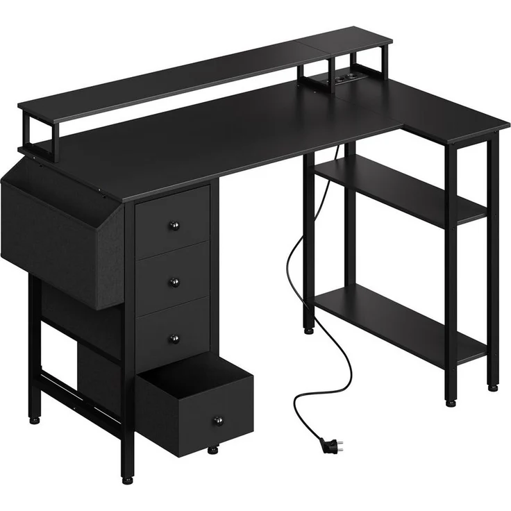 Yaheetech Computertisch Umkehrbarer Gaming-Schreibtisch mit Monitorhalterung, 120 cm L × 68 cm B × 86,5 cm H L-förmiger mit Steckdose – Bild 5