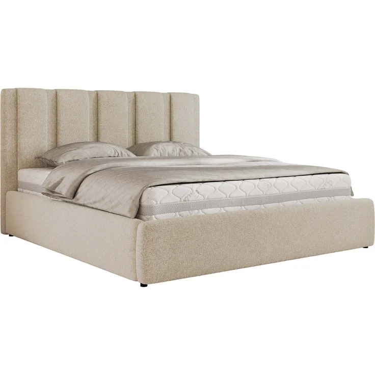 Polsterbett SAVINO CLASSIC mit Bettkasten und Lattenrost Doppelbett 200 x 200 cm mit hohem Kopfteil Stauraumbett Bett mit Gasdruckfeder - Creme Stukture – Bild 7