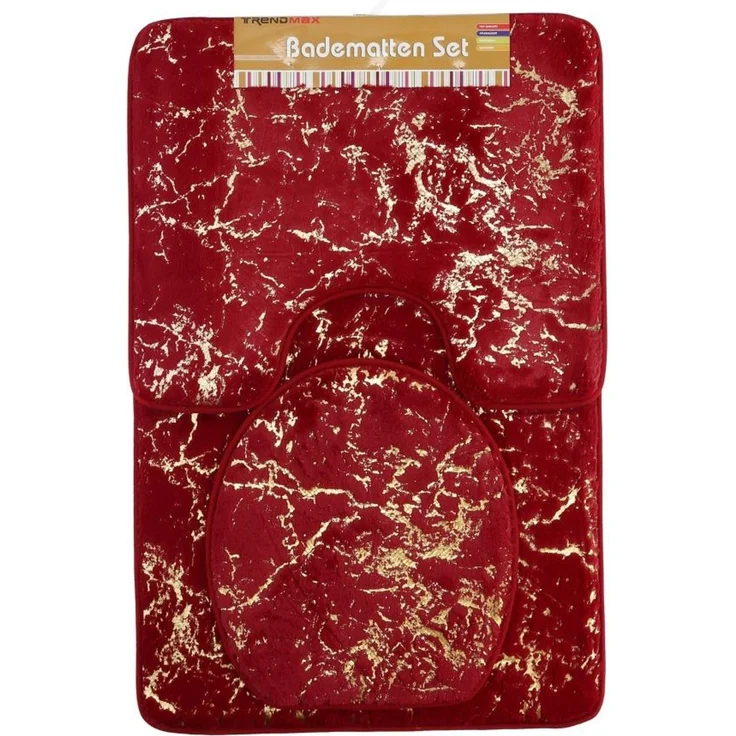Marmour 3-teilig Bad Matte Dusche Set von 2 Rutsch Stand Bad Matten Wasser absorbierende Toillette Badezimmer Teppich, 1x Matte für Toilettendeckel Marmour-RotGold – Bild 6