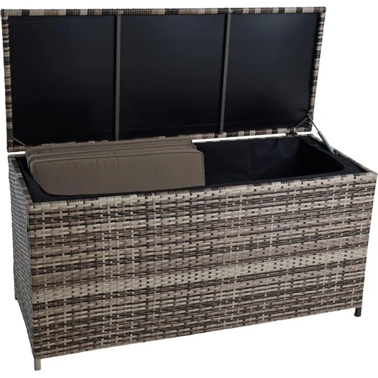 Polyrattan Auflagenbox Kissenbox Gartenbox 114 cm Aufbewahrungsbox Beige-Braun – Bild 6