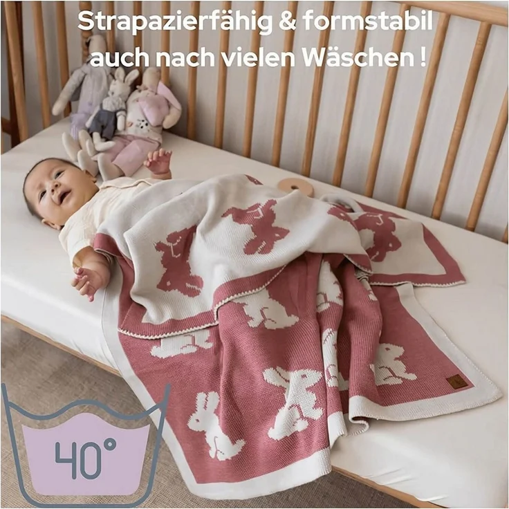 Babydecke Baby Strickdecke, Babydecke, Weich & Atmungsaktiv, 80x100cm Rosa Hasen, Little Dedi – Bild 4