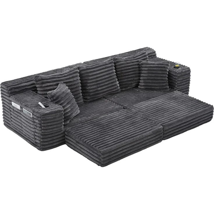 ZUBALIYA Schlafsofa 98x87 cm, mit Stauraum, mit Treppe, mit Leiter, mit Cordbezug, mit Schaumstoffpolsterung, Dunkelgrau – Bild 15