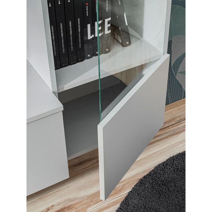 Wohnwand Verti mit Beleuchtung in Perla Gray und Artrisan mit Lamellenplatte 220 x 148 x 35 cm 3-teilig – Bild 15