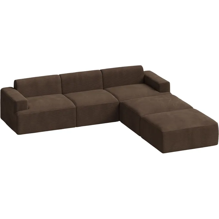 skølm 'Freki' Cloud Sofa 3 Sitzer mit 2x Hocker, Vollschaumcouch mit Federkern und Vakuum-Kompression, kein Aufbau erforderlich, mit 3 Kissen, Cord dunkelbraun