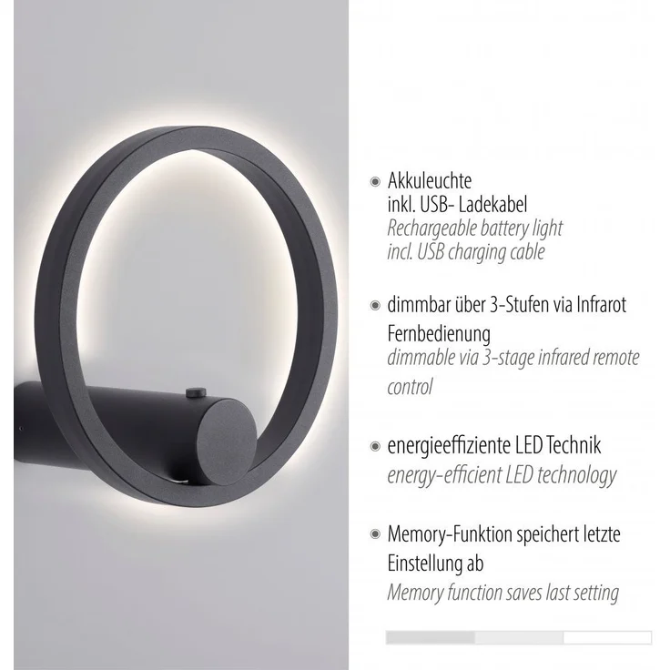 JUST LIGHT 18280-13 ARCHIE AKKU-Wandleuchte anthrazit 3000K – Bild 8