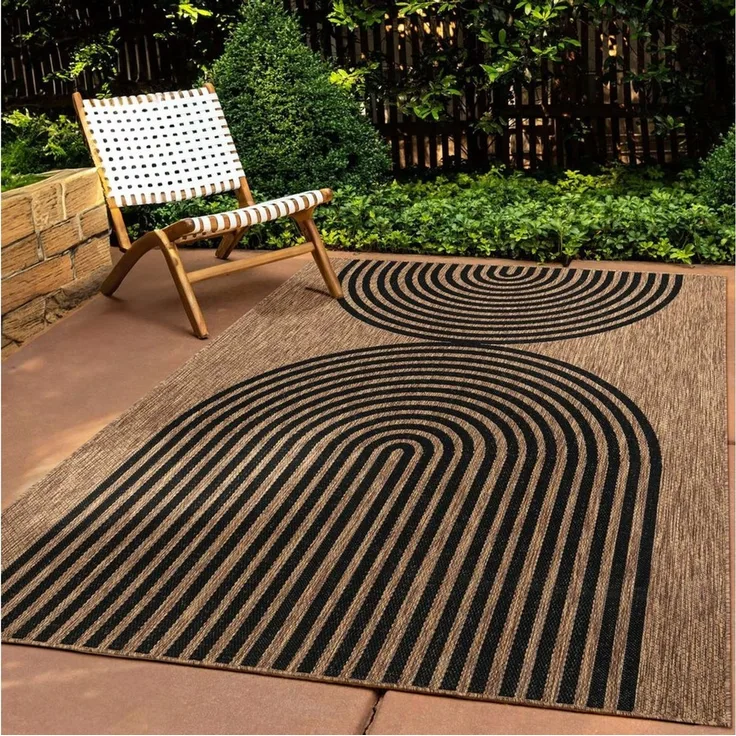 TaraCarpet Teppich Tara Carpet Columbia-Fashion Wave In & Outdoor auch für die Küche, rechteckig, Höhe: 5 mm, Balkon Terrasse Wintergarten natur schwarz Esszimmer 80x150