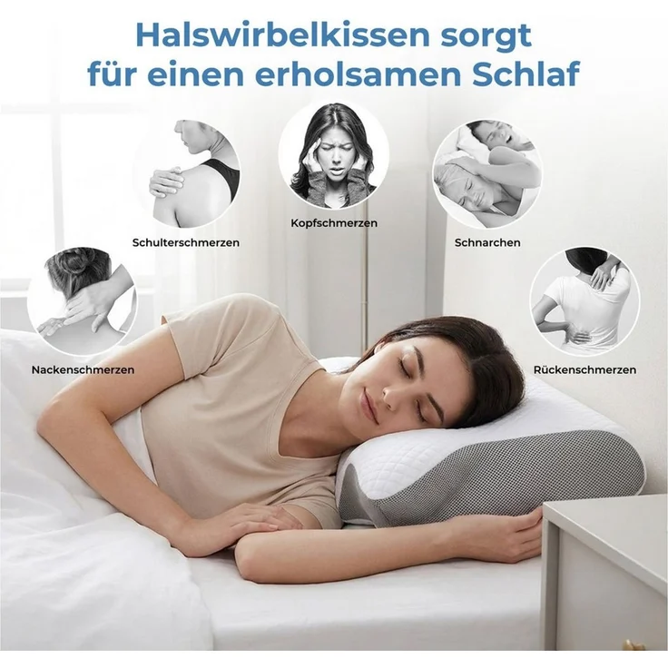 AKKEE Nackenstützkissen Orthopädisches Kissen Kopfkissen Nackenschmerzen aus Memory Foam, Ergonomisches – Bild 3