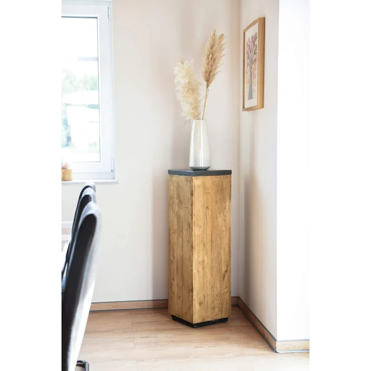 VIVANNO Blumenständer Podest Säule Dekosäule Recycling Holz, Hellbraun – Bild 2