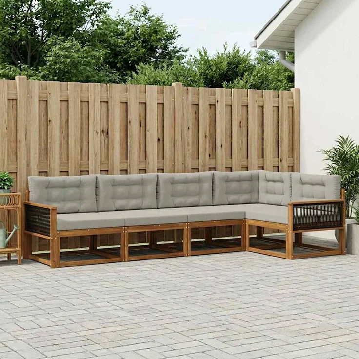 vidaXL Outdoor-Sofagarnitur 5 stk. 5-Sitzer Natur und Hellgrau 3382564 – Bild 1