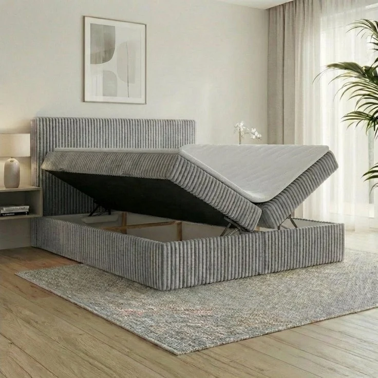 A&J MöbelLand GmbH Boxspringbett RALF mit Bettkasten, Topper und gepolstertem Kopfteil. (Boxspringbett mit Bettkasten und gepolstertem Kopfteil) – Bild 2