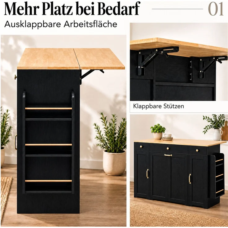 Sideboard 136 x 65 x 90 cm aus MDF mit 3 Schubladen, 2 Türen und holzfarbener Oberplatte – Bild 9
