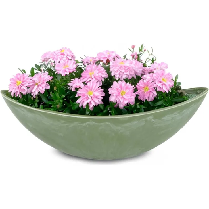 matches21 HOME & HOBBY Blumentopf Große Pflanzschale oval 39 cm für draussen Dekoschale grün (1 St), Blumen-Schale als wetterfeste Friedhof-Schale Grab-Schmuck Grabschale