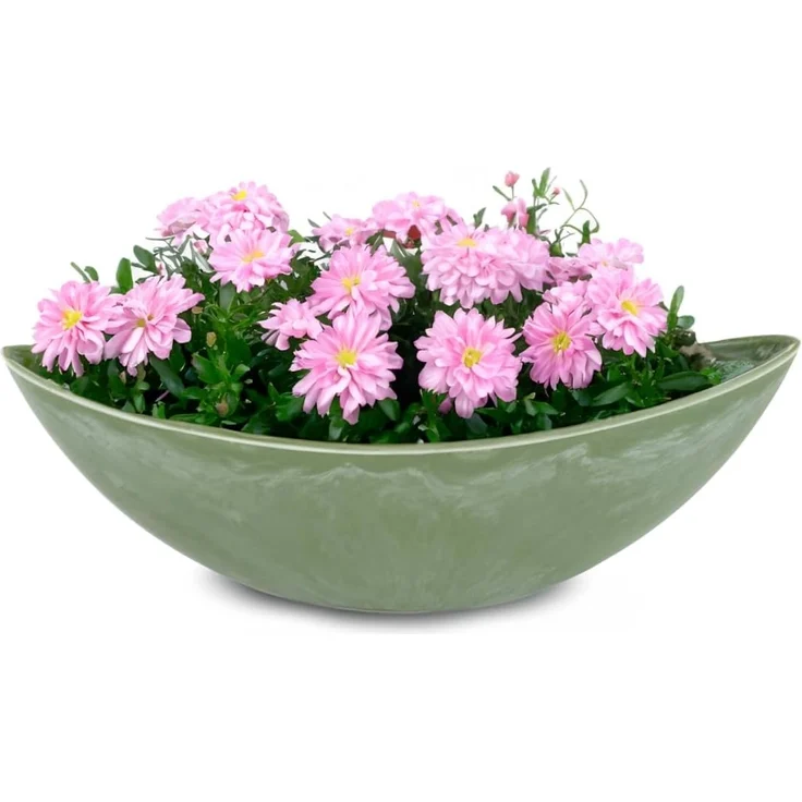 matches21 HOME & HOBBY Blumentopf Große Pflanzschale oval 39 cm für draussen Dekoschale grün (1 St), Blumen-Schale als wetterfeste Friedhof-Schale Grab-Schmuck Grabschale