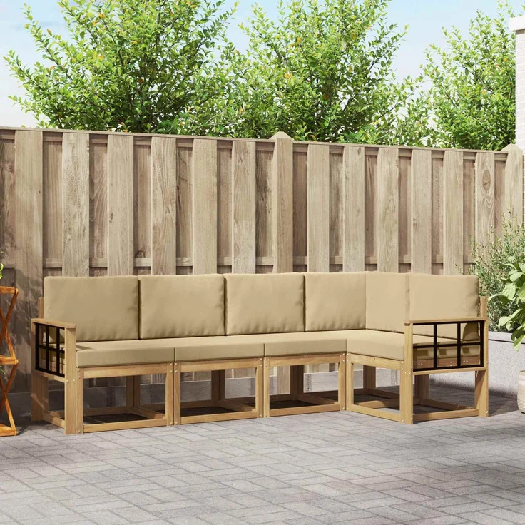 vidaXL Outdoor-Sofagarnitur 5 stk. 5-Sitzer Weiß und Beige 3387642 – Bild 1