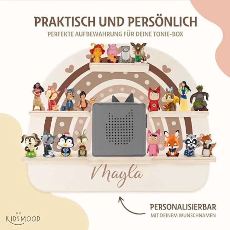 Kidsmood - Toniebox Regal Mädchen und Jungen mit Musikbox Schutzfolie, Magnetisches Regenbogen Wandregal fürs Kinderzimmer mit Aussparung für Ladegerät & Kabel Kinder – Bild 4
