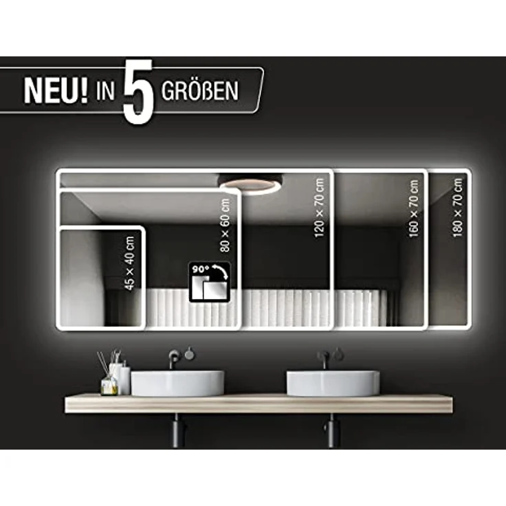 Talos Moon Badspiegel mit Beleuchtung 120x70 cm, feuchtwassergeeignet mit Aluminiumrahmen, Lichtfarbe Neutralweiß, einfache Montage – Bild 2
