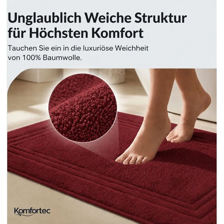 Komfortec Badematte Badvorleger aus 100% Baumwolle, Waschbar Duschmatte, Frottee, Rechteckig, 600 g/m², 2er Set, Saugfähig & Schnelltrocknend – Bild 2