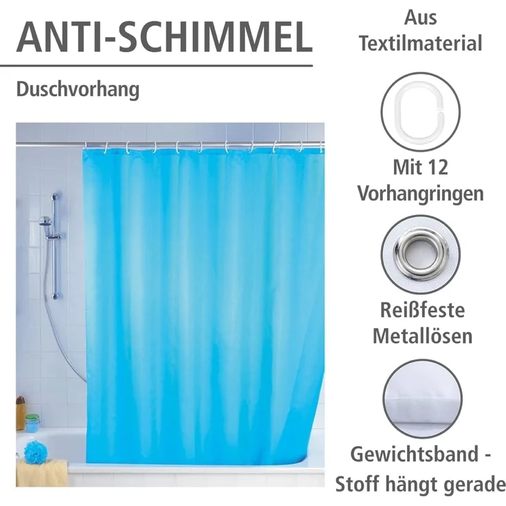 WENKO UNI Duschvorhang 180 x 200 cm, Blau, waschbar – Bild 2