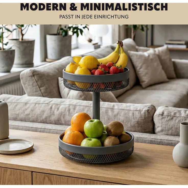 eluno 2-stöckige runde Obstetagere / Brotkorb, Metall, grau, Ø 20 cm und 25 cm – Bild 3
