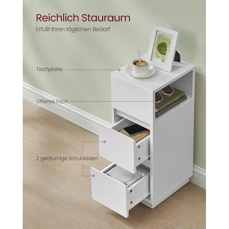 Vasagle Nachttisch (2-St), schmal, Beistelltisch mit 2 Schubladen, offenes Fach – Bild 5