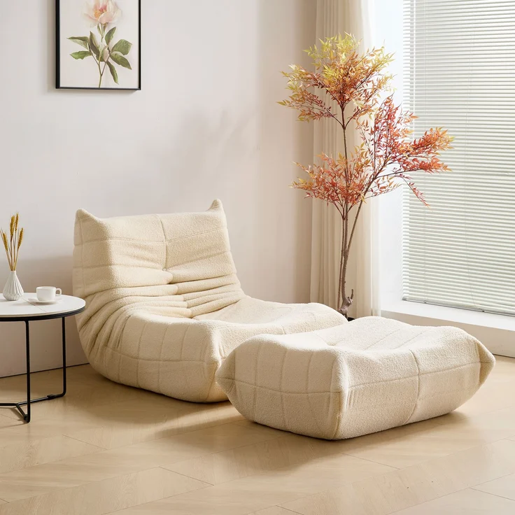 Loungesofa aus Teddy-Vlies mit hochdichter Schaumstoff-Polsterung, ergonomisch, Beige – Bild 2