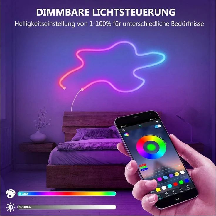 LMaxhome LED Stripe RGBIC 3M Neon LED Streifen APP Steuerung Wasserdichte Smart Lichtband, 20W, Funktioniert mit Alexa und Google Assistant, Flexibler DIY, Party – Bild 3